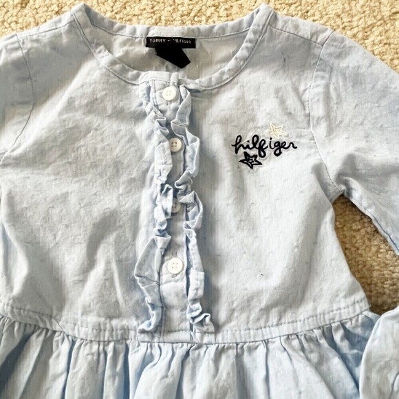 Tommy Hilfiger Dress Girls 24 Mo Light Denim Cotton Prairie Twirl Bell Sleeve - Picture 3 of 7